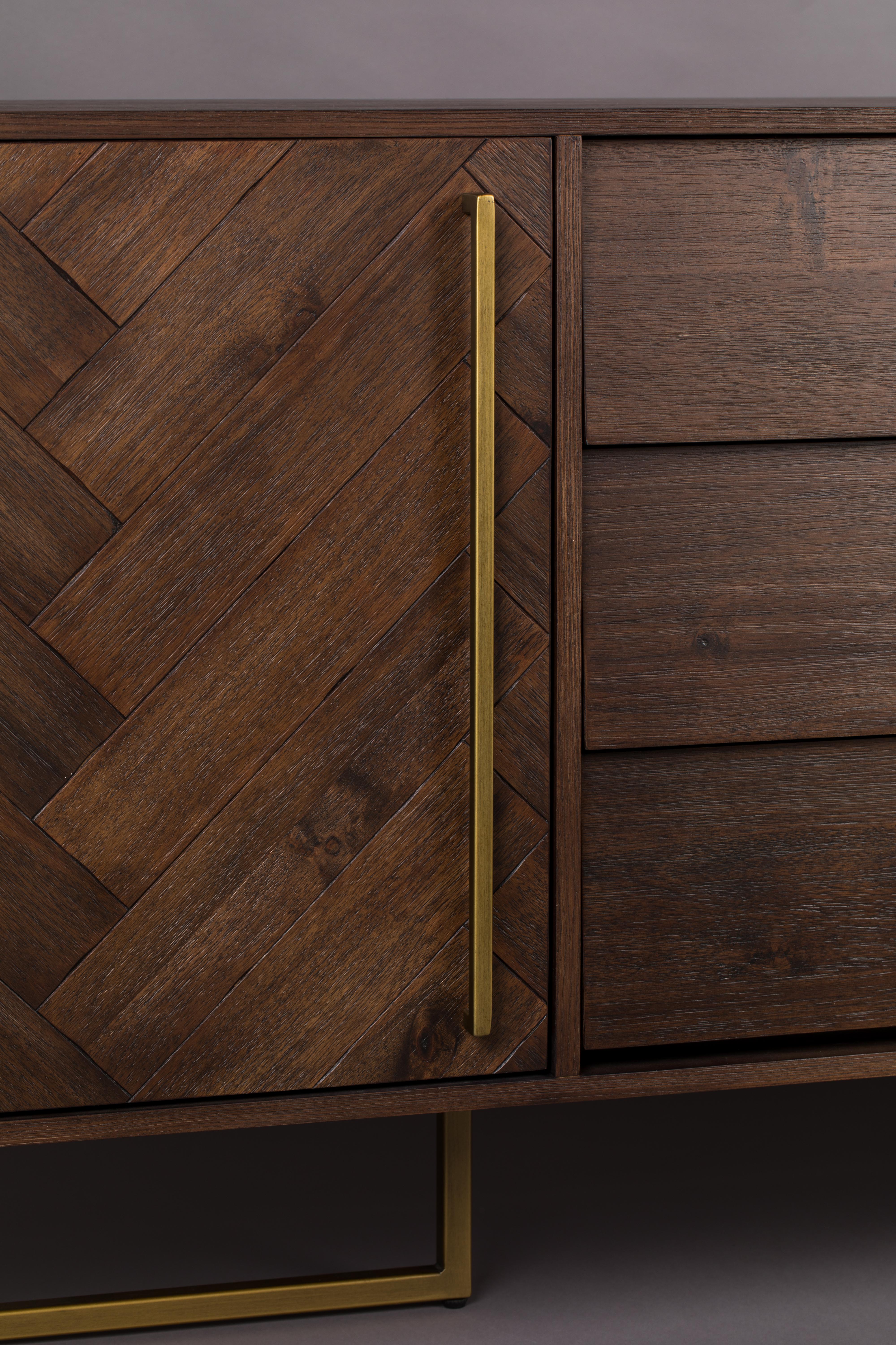 Dutchbone Class Herringbone Brown Oak Wood High Sideboard